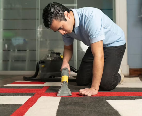 Office carpet cleaning services done by employee